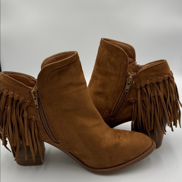 Wet Seal Brown Fringe Ankle Boots Women's Size 10 Heels 3" Western , Bohemian - Picture 6 of 8